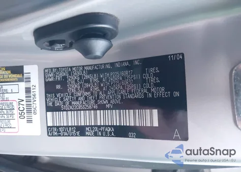 2005 Toyota Sienna Xle/Xle Limited z USA, uszkodzony, nr VIN 5TDZA22C85S258746